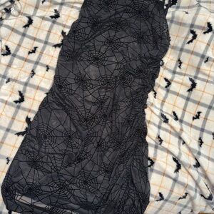 Elegant Black Web Pattern Mini Dress